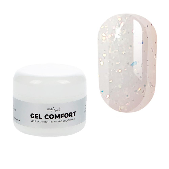 Nailapex Comfort Gel №14 - гель моделюючий без обпилу, молочний напівпрозорий із блискітками, 30 г