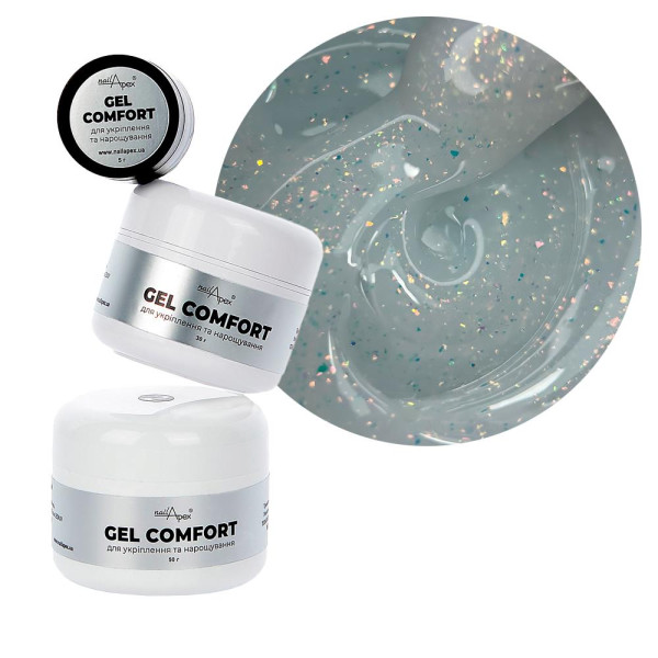 Nailapex Comfort Gel №14 - гель моделирующий без опила, молочный полупрозрачный с блестками, 30 г
