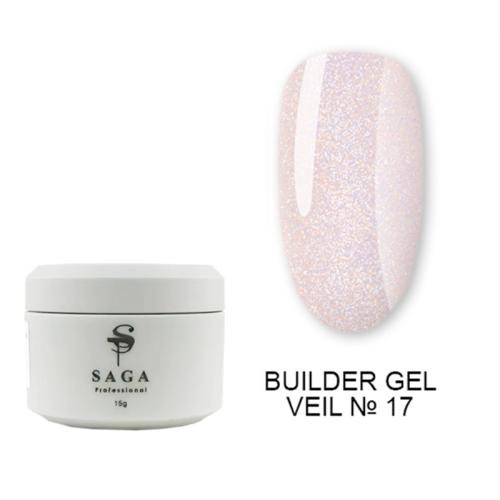 SAGA Professional Builder Gel Veil № 17 - гель для нарощування, персиковий із поталлю, 15 мл