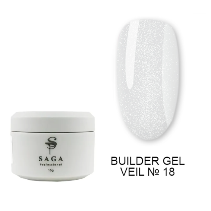 SAGA Professional Builder Gel Veil № 18 - гель для наращивания, молочный с блестками,  15 мл