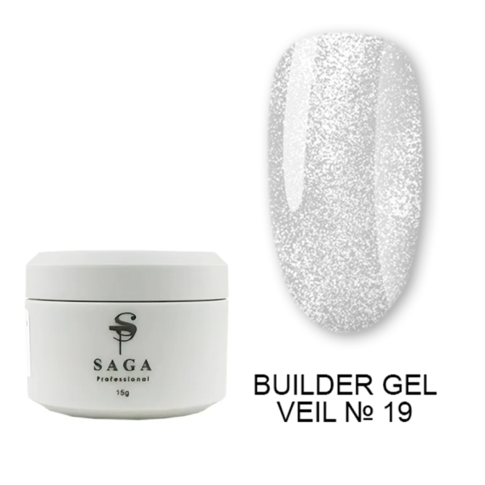 SAGA Professional Builder Gel Veil № 19 - гель для нарощування, молочно-білий із шимером, 15 мл