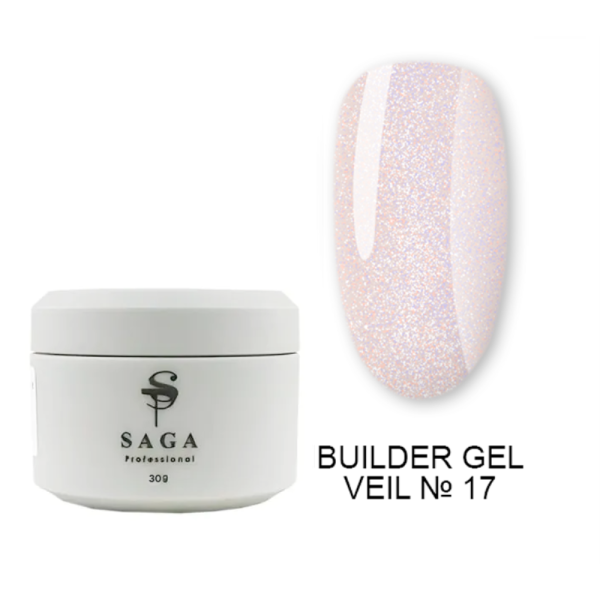 SAGA Professional Builder Gel Veil № 17 - гель для наращивания, персиковый с поталью, 30 мл