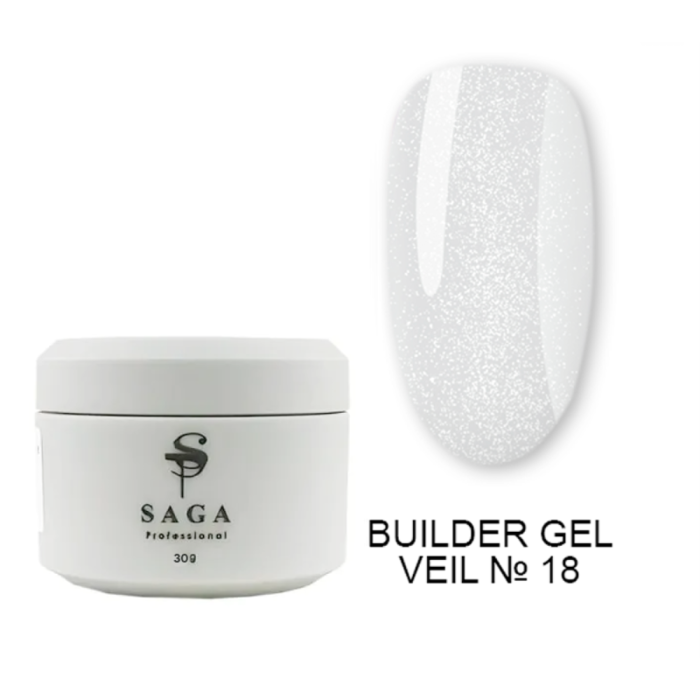 SAGA Professional Builder Gel Veil № 18 - гель для нарощування, молочний із блискітками, 30 мл