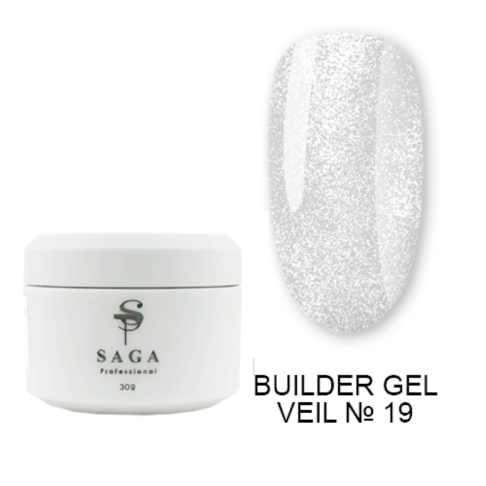 SAGA Professional Builder Gel Veil № 19 - гель для нарощування, молочно-білий із шимером, 30 мл
