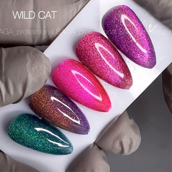 Гель-лак кошачий глаз SAGA Professional Wild Cat №05, малиново-фиолетовый с желтым, 10 мл