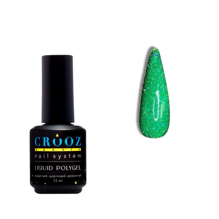 Crooz Crystal Liquid Polygel №02 - рідкий полігель зі світловідбивними блискітками, зелений, 15 мл