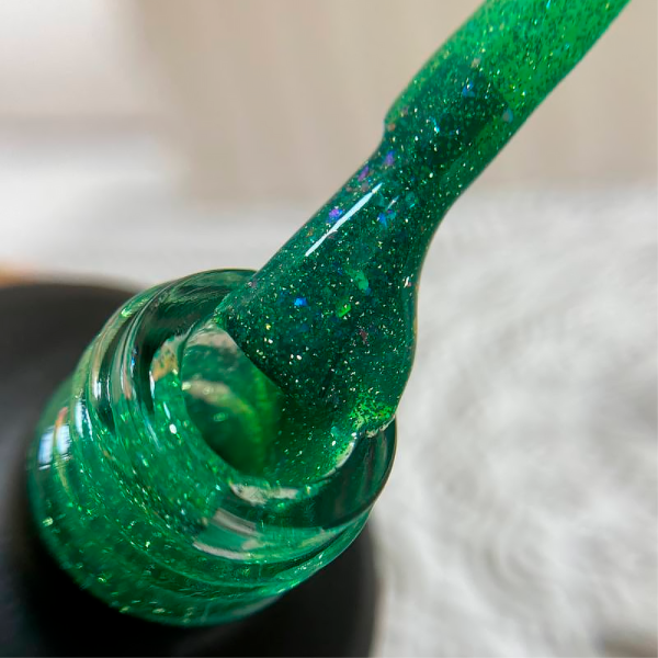 Crooz Crystal Liquid Polygel №02 - жидкий полигель со светоотражающими блестками, зеленый, 15 мл