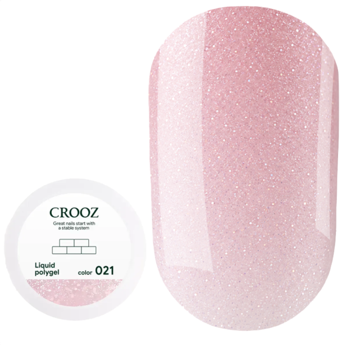 Crooz Shimmer Liquid Polygel №021 - жидкий полигель с шиммером, светло-розовый, 15 мл