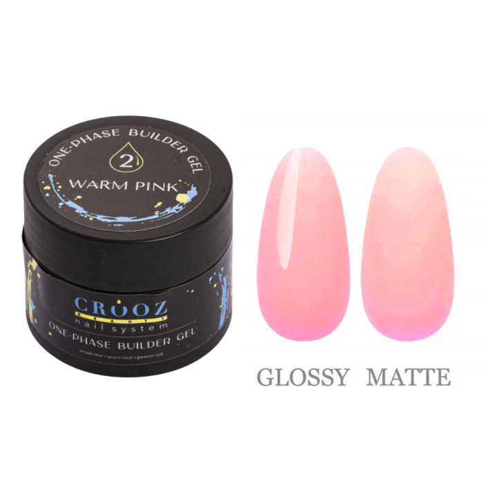 Crooz One-Phase Builder Gel №02 Warm Pink -гель для наращивания, теплый розовый, 30 мл