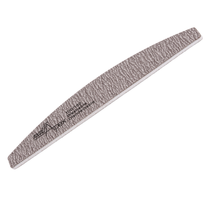 Пилка для нігтів NailApex Washable "Зебра" 100/180, півколо, світло-сіра