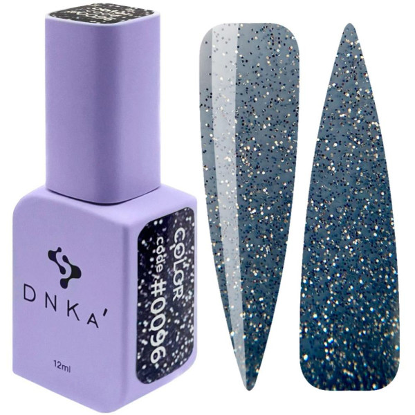 Гель-лак DNKa Gel Polish Color #0096, напівпрозорий синій з блискітками, 12 мл
