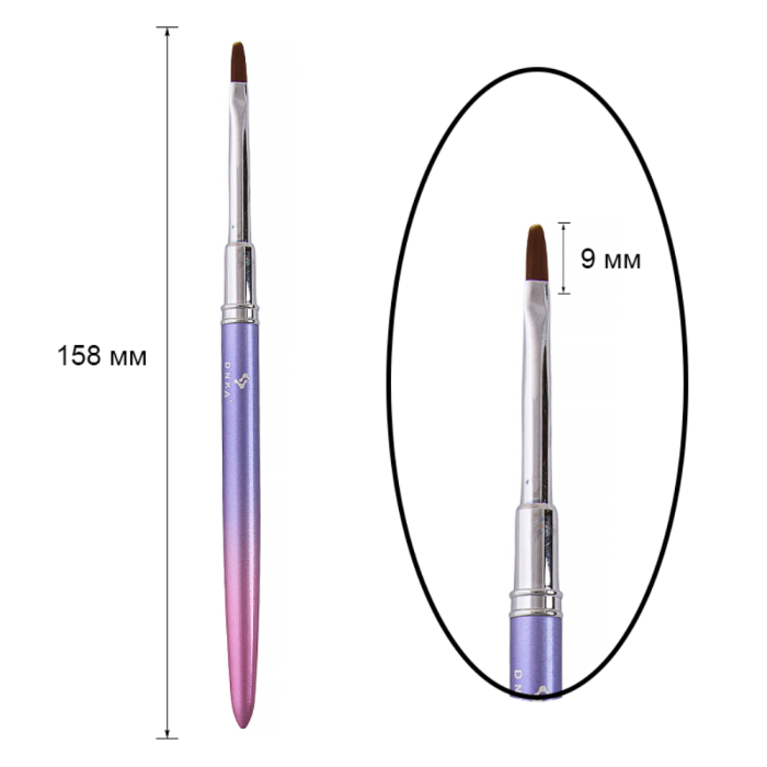 Пензель для гелю округлий DNKa Gel Brush, 9 мм