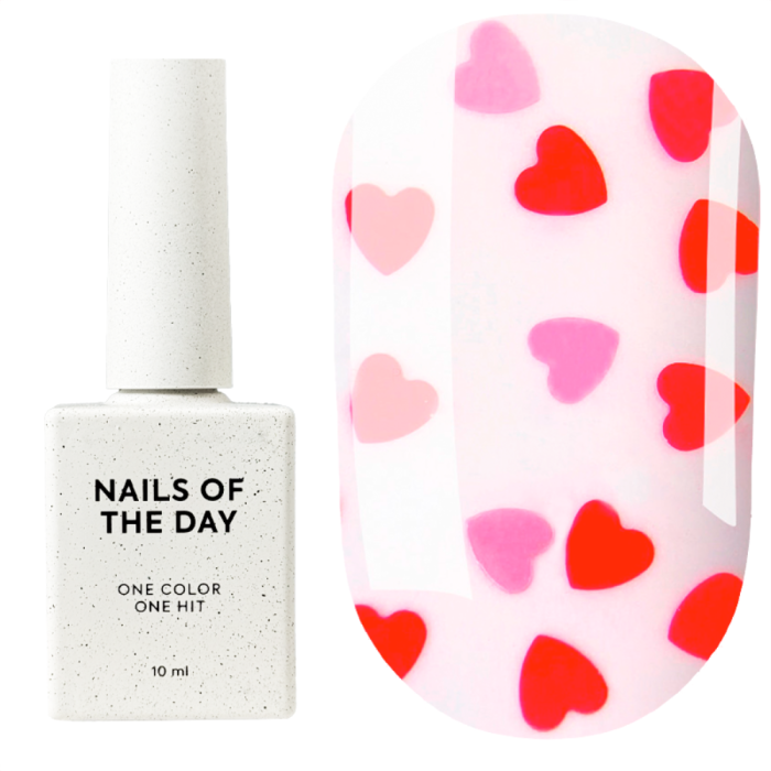 NAILSOFTHEDAY Kupidon Top №01 - топ із червоними та рожевими сердечками, без липкого шару, 10 мл
