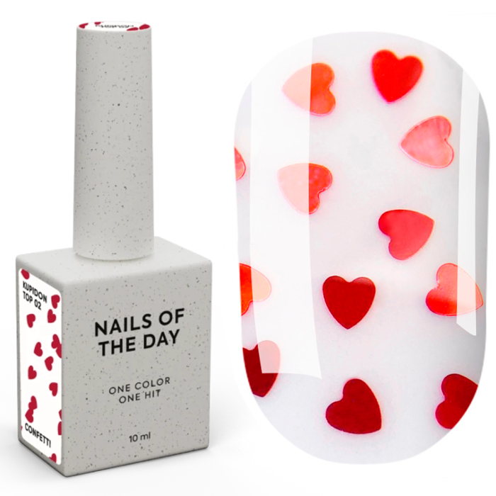 NAILSOFTHEDAY Kupidon Top №02 - топ з елегантними бордовими сердечками, без липкого шару, 10 мл