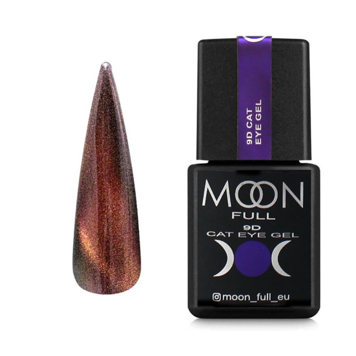 Гель-лак котяче око Moon Full 9D Cat Eye CE №02, шоколадний із золотом, напівпрозорий, 8 мл
