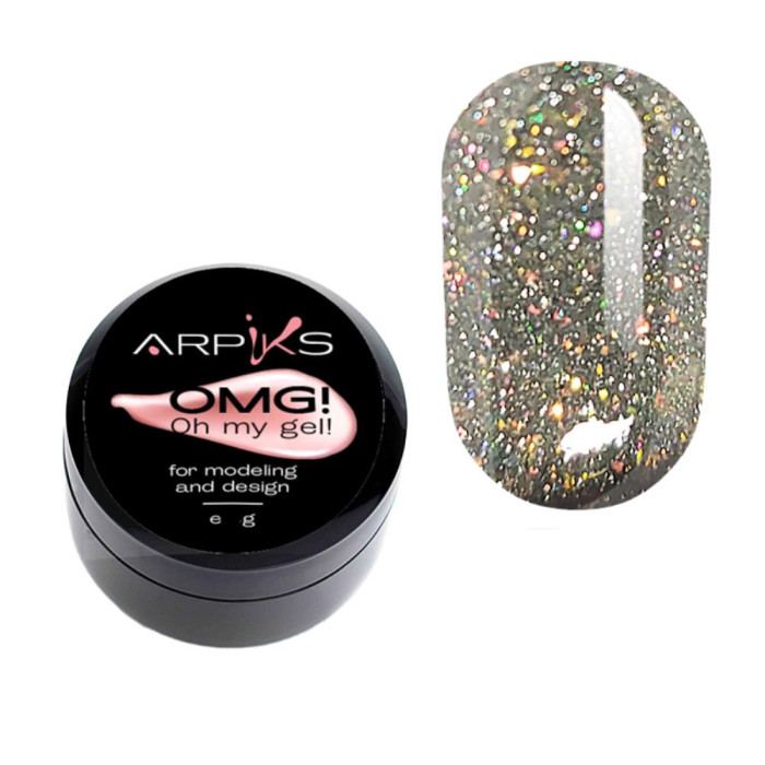 Arpiks OMG! Oh My Gel! №08 - моделювальний гель, срібло та голограмні іскри, 30 г