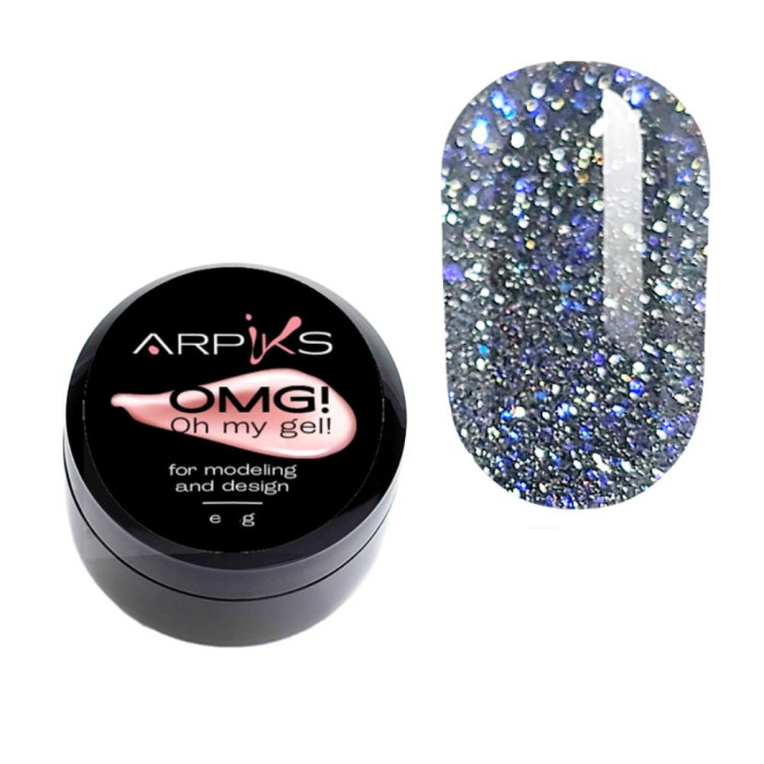 Arpiks OMG! Oh My Gel! №07 - моделирующий гель, серебро и синие искры, 30 г