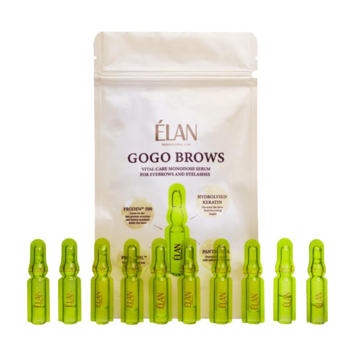 ELAN Gogo Brows - сироватка з догляду для росту брів і вій, в ампулах, набір 10 шт., 1 мл