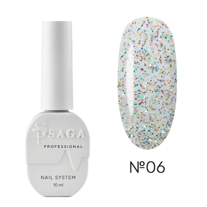 SAGA Professional Top Crush №06 - топ без липкого шару, з голографічними блискітками, 10 мл