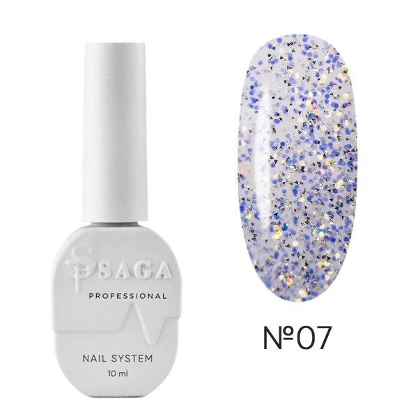 SAGA Professional Top Crush №07 - топ без липкого слоя, с синими блестками, 10 мл