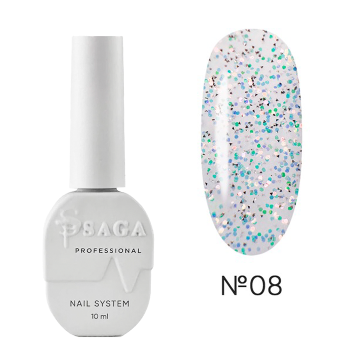 SAGA Professional Top Crush №08 - топ без липкого шару, з бірюзовими блискітками, 10 мл