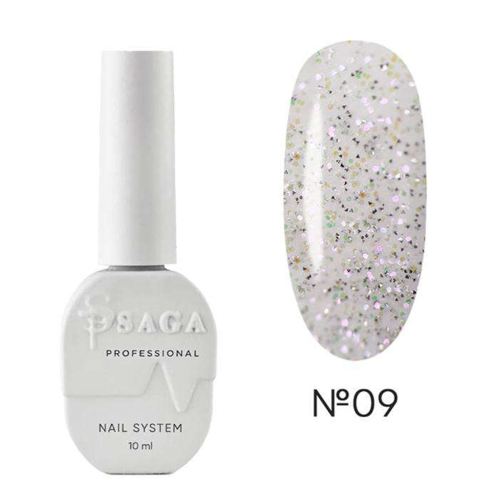 SAGA Professional Top Crush №09 - топ без липкого шару, з різнобарвними блискітками, 10 мл