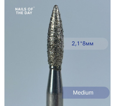 Фреза алмазна NAILSOFTHEDAY - полум'я, діаметр 2,3 мм, робоча частина 10 мм, червона
