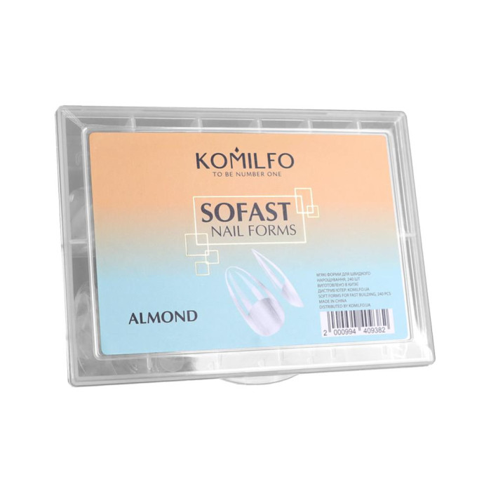 Komilfo SoFast Nail Forms, Almond - гелеві типси для нарощування, (мигдаль), 240 шт.