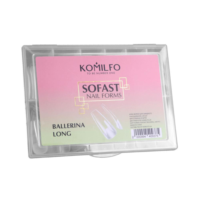 Komilfo SoFast Nail Forms, Ballerina Long - гелевые типсы для наращивания, длинная балерина, 240 шт