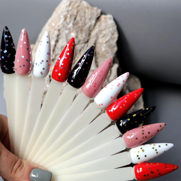 Komilfo No Wipe Star Nails Gold Top - топ без липкого шару з УФ-фільтрами, (золоті зірочки), 8 мл