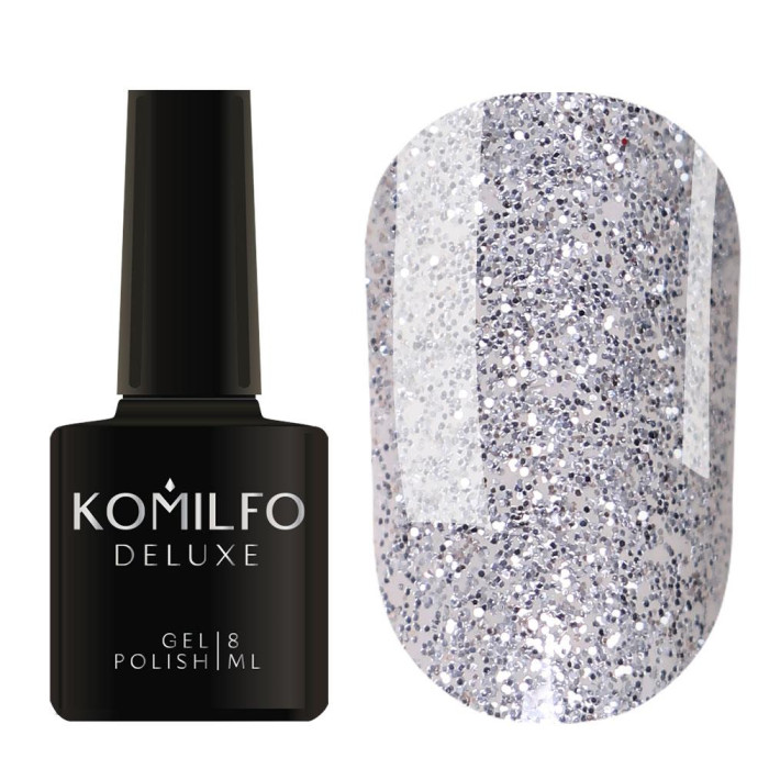 Гель-лак Komilfo DeLuxe Series №G004, темное серебро с блестками, 8 мл