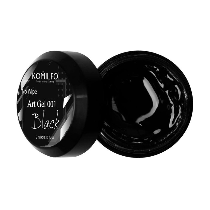 Komilfo No Wipe Art Gel Black №001 - гель-краска без липкого слоя, (черная), 5 мл