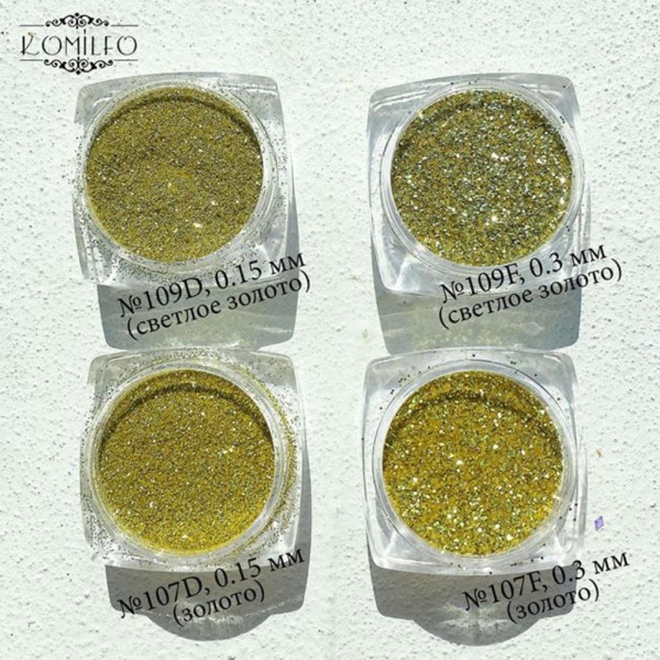 Komilfo №107F - блестки для ногтей, размер 0.3 мм, (золото), 2.5 г