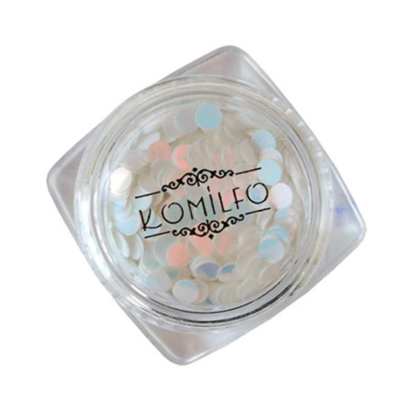 Komilfo №042 - диско дизайн для ногтей, размер 3 мм, (белые голограмма, розовый перелив), 1 г