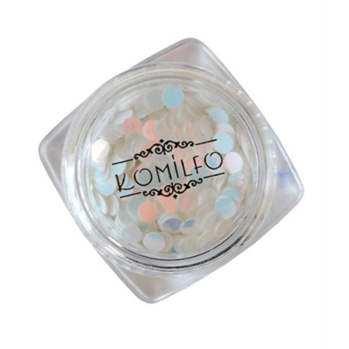Komilfo №042 - диско дизайн для ногтей, размер 3 мм, (белые голограмма, розовый перелив), 1 г