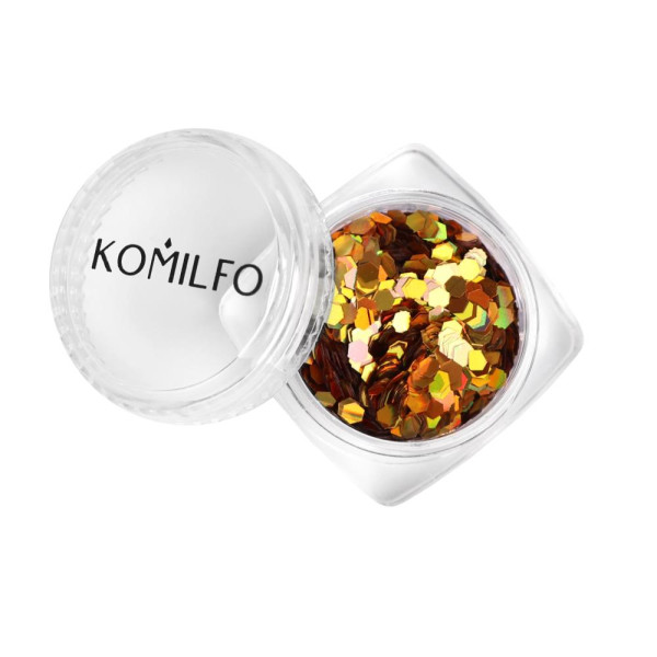 Komilfo конфетти (камифубуки) для ногтей, диаметр 2 мм, (шестигранник, лазерное золото)