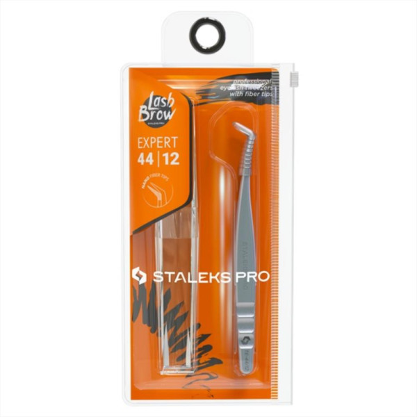 Пинцет профессиональный с насечками для ресниц Staleks Expert 44 Type 12 (L-образный, 65')
