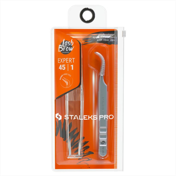 Пінцет професійний із насічками для вій Staleks Expert 45 Type 1 (зігнутий)