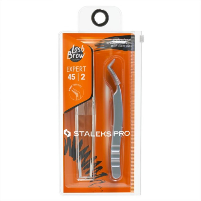 Пінцет професійний із насічками для вій Staleks Expert 45 Type 2 (L-подібний, 40')
