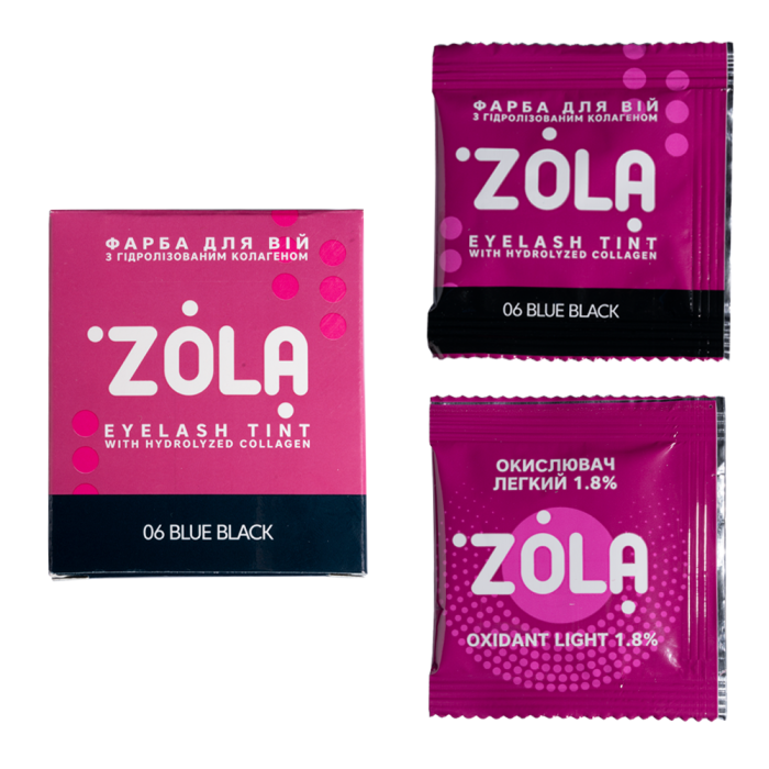 ZOLA Eyelash Tint With Collagen - фарба для вій з колагеном у саше, (06 ісине-чорна), 5 мл