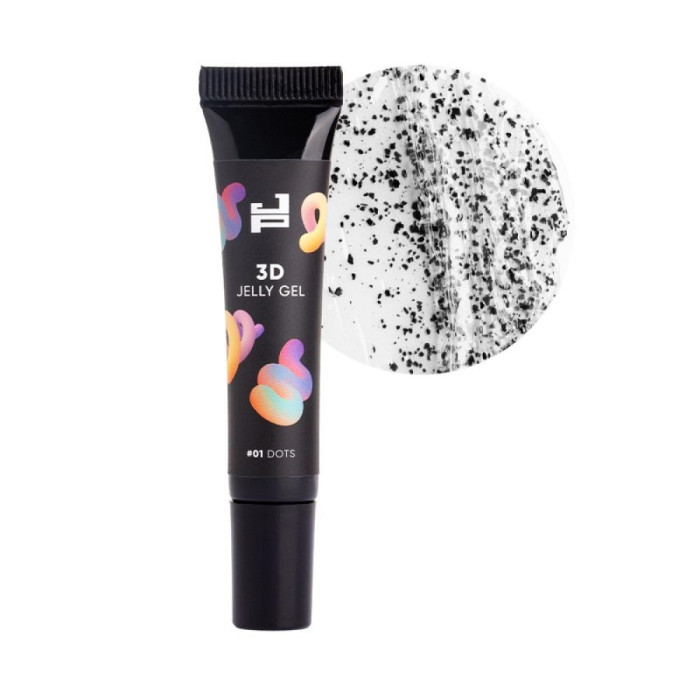 Jerden Proff Jelly Gel 01 Dots - 3D-гель для об'ємних дизайнів, прозорий із чорними пластівцями, 8 г