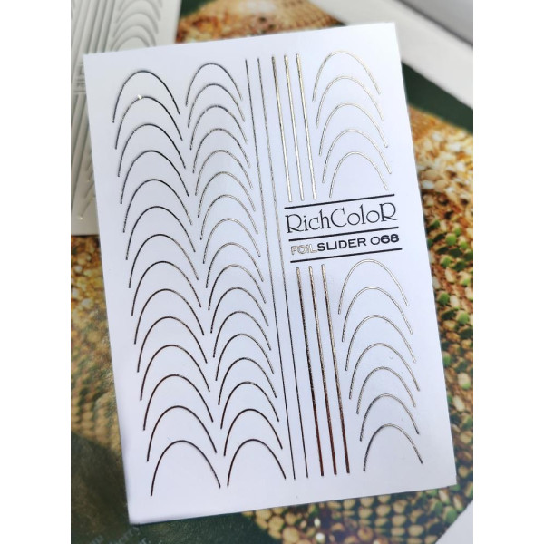 Слайдер RichColor Foil №68, фольгированый, золотые лунки для френча