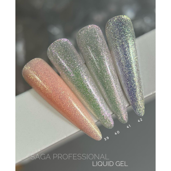SAGA Professional Liquid Gel № 40 - жидкий гель для наращивания, зелено-розовый шиммер, 15 мл