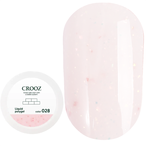 Crooz YUKI Liquid Polygel №028 - рідкий полігель, бежево- молочний із пластівцями юки, 15 мл