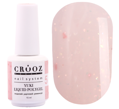 Crooz YUKI Liquid Polygel №05 - рідкий полігель, ніжно-персиковий з пластівцями юки, 15 мл