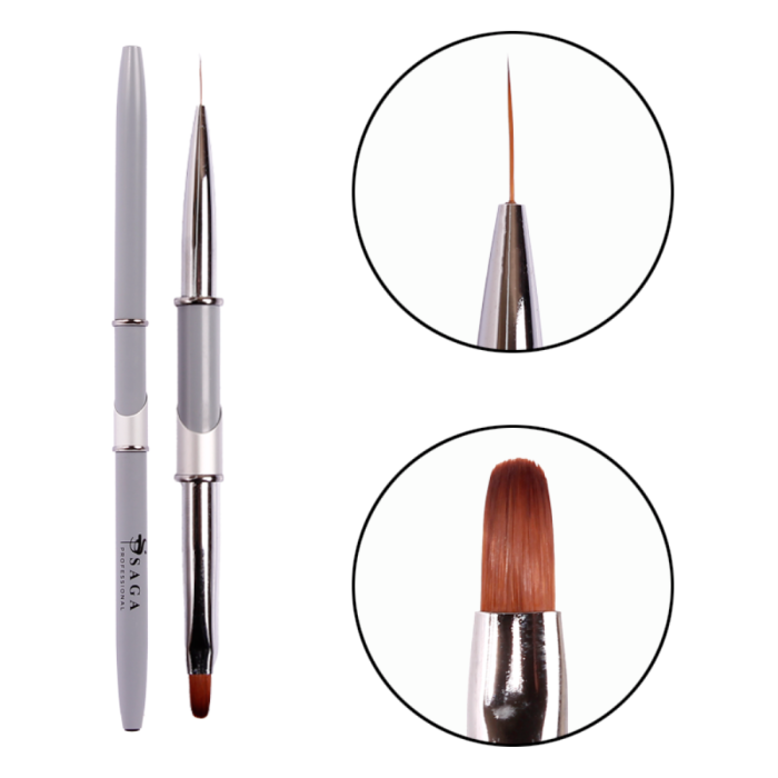 Кисть Saga Professional New №09, двухсторонняя (гель 7 мм+ лайнер 9 мм)