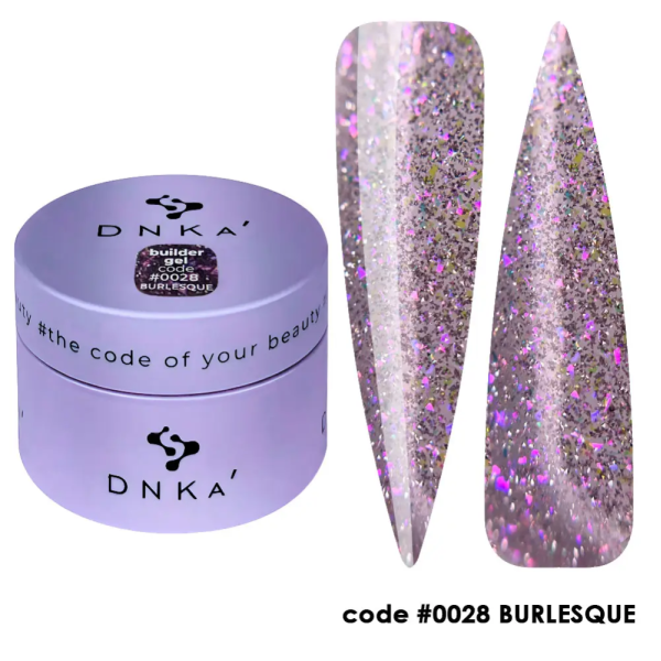 DNKa Builder Gel №28 Burlesqoe - гель конструюючий, світловідбиваючий з рожевими блискітками, 30 мл