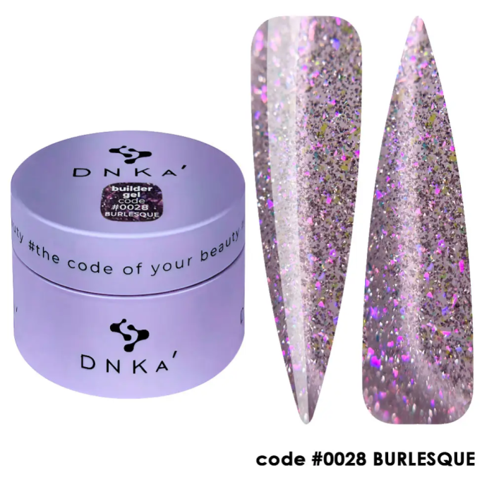 DNKa Builder Gel №28 Burlesqoe - гель конструирующий, светоотражающий с розовыми блестками, 30 мл