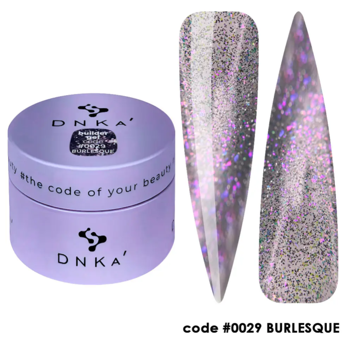 DNKa Builder Gel №29 Burlesqoe - гель конструюючий, світловідбиваючий з фіолетовими блискітками, 30