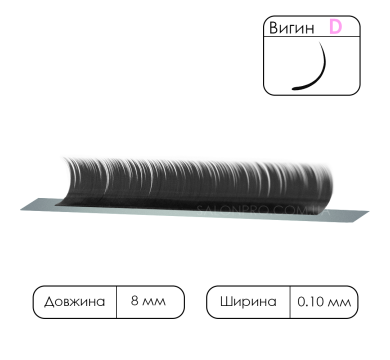 Вії чорні VILMY KLIPKY, 1 стрічка, вигин D 0,10, 8 мм